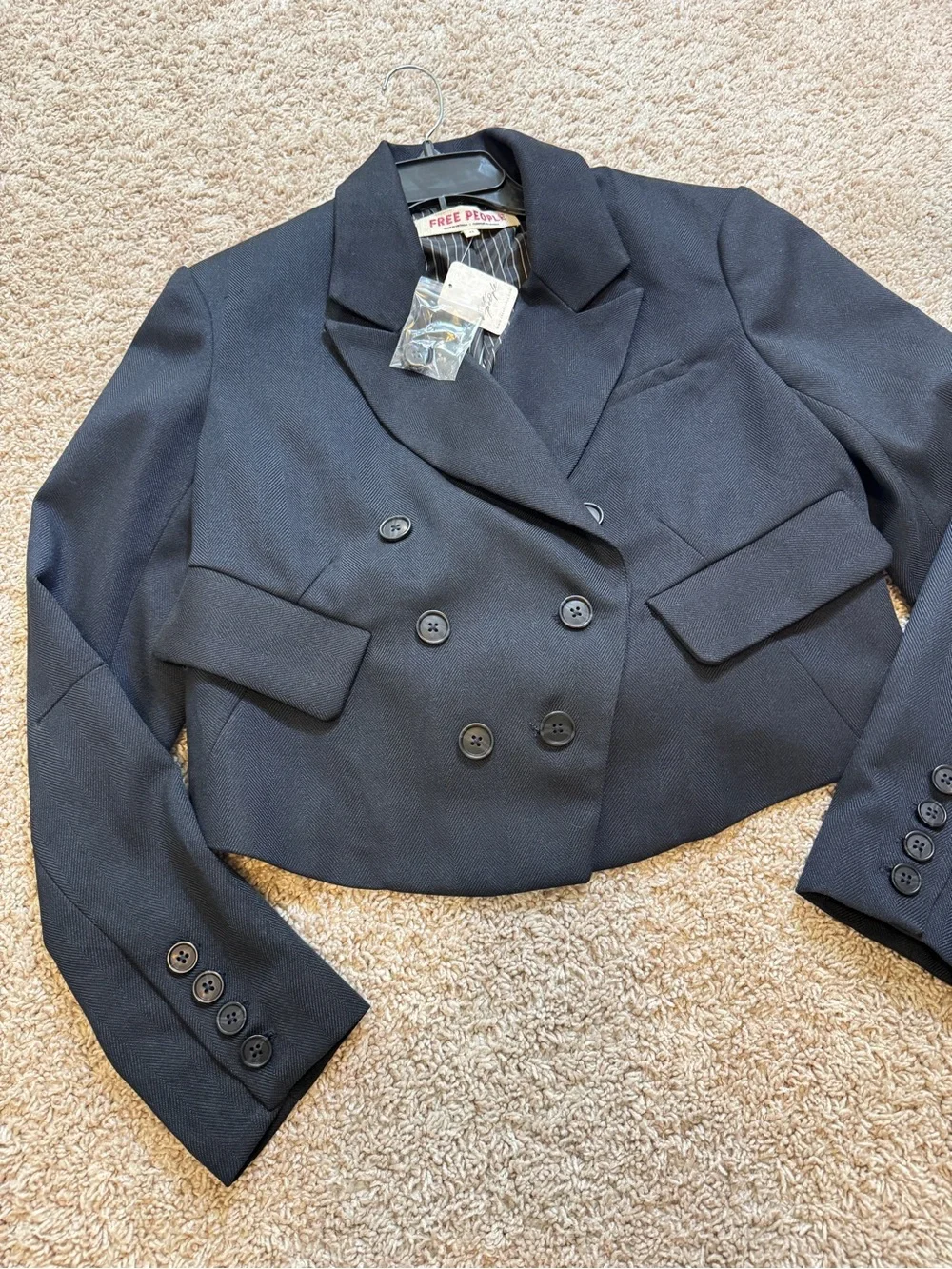 NWT Free People Cropped Double-Breasted Black Women's Blazer Jacket Size XS